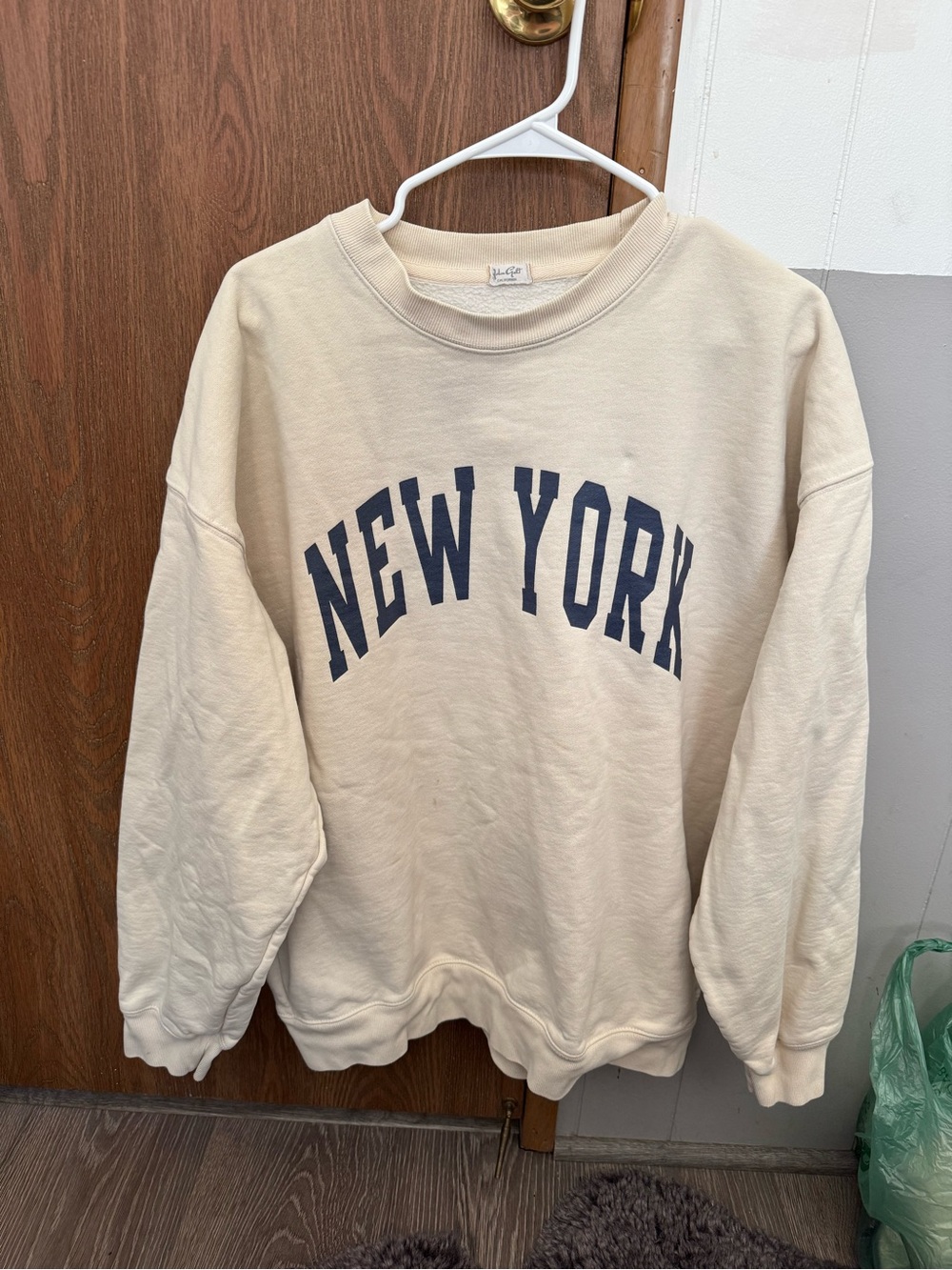 Brandy Melville Cream Sweatshirt with Navy "New York" Print